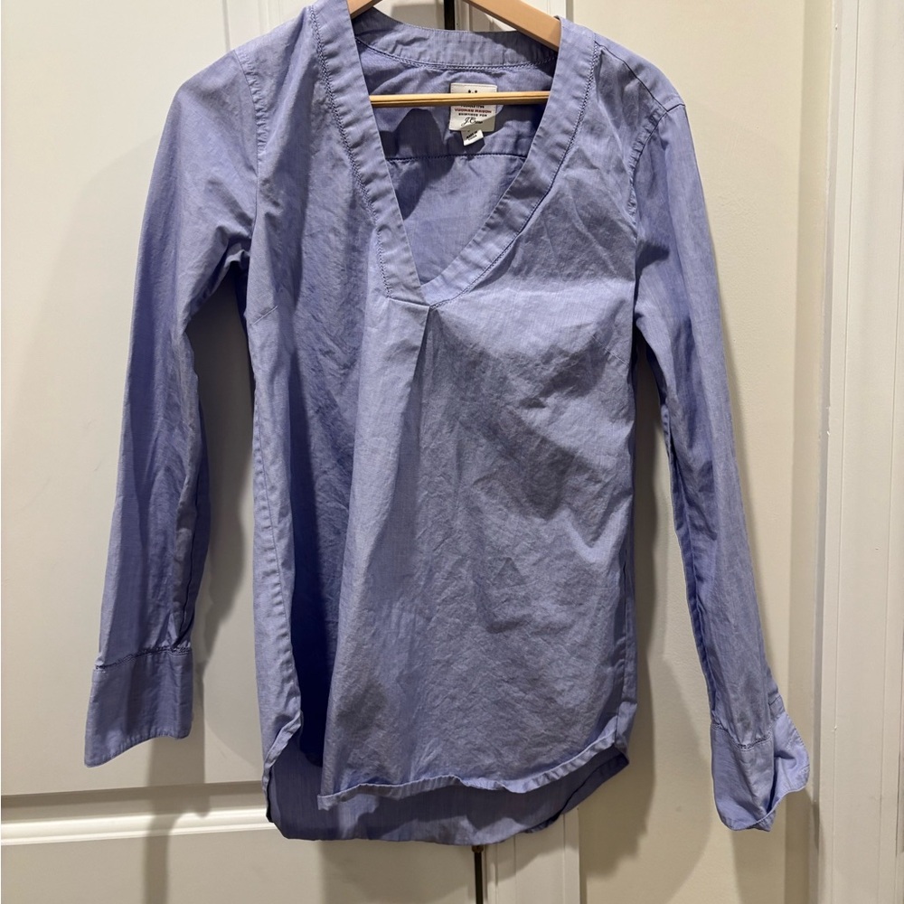 J. Crew Thomas Mason Blue V-Neck Blouse